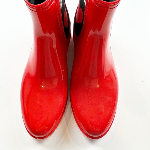 Love Moschino Chelsea Wellington Rain Boots Red Heart Glossy PVC Ankle 37 7US - Picture 5 of 16